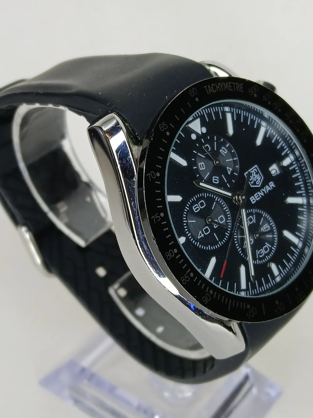 BENYAR BY-5140M Men's Quartz Chronograph Watch Black Dial Rubber Strap 30M